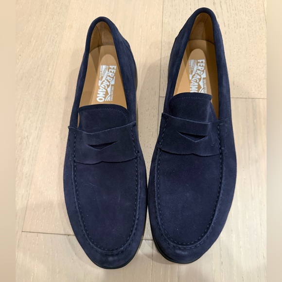Salvatore Ferragamo Other - Mens navy blue suede loafers